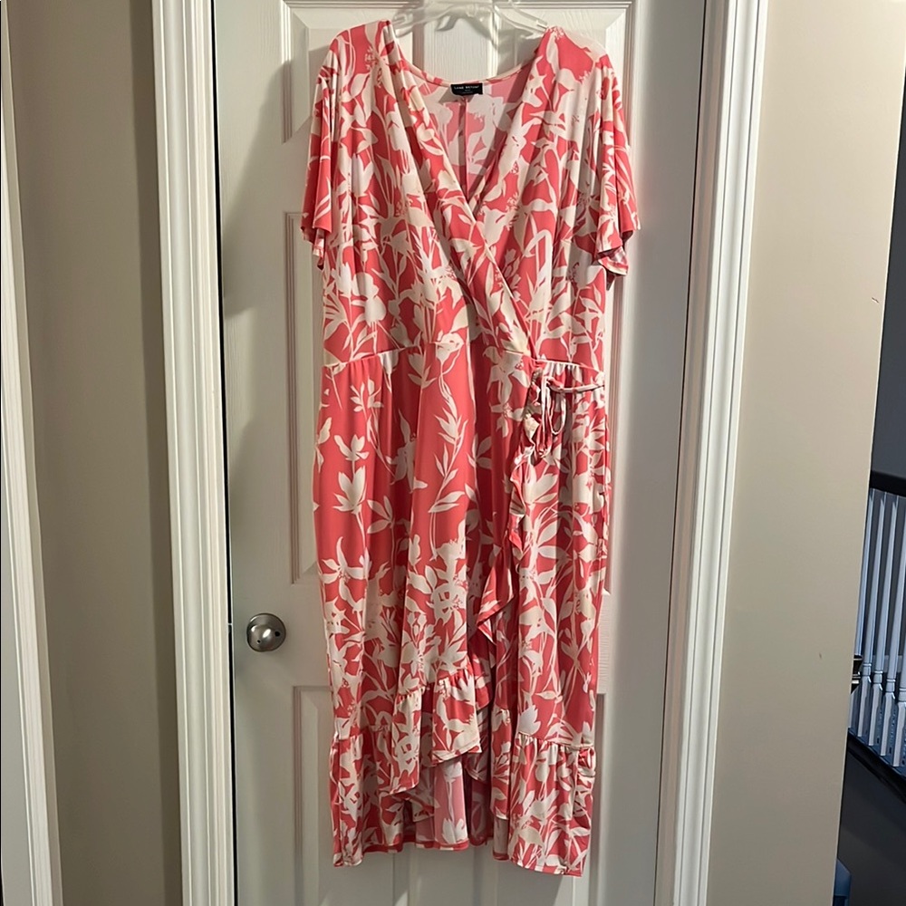 Lane Bryant Coral and White Floral wrap dress